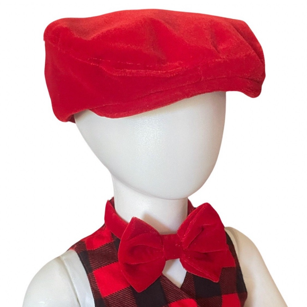 Boys and men Red Velvet Newsboy Hat & Bow Tie Set | Christmas